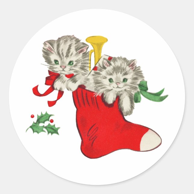 Adesivo Natal Kittens Vintage Gift (Frente)