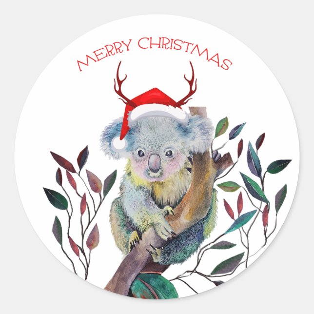 Adesivo Natal Koala vestindo Santa Hat (Frente)