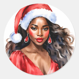 Adesivo Natal Linda Mulher Negra Santa Hat