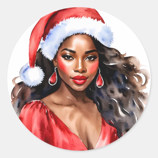Adesivo Natal Linda Mulher Negra Santa Hat (Frente)