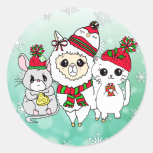 Adesivo Natal Llama, Kitten e Mouse Holiday