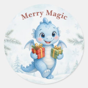 Adesivo Natal Mágico Dragão Azul Bebê de Natal