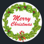 Adesivo Natal, Merry Christmas wreath<br><div class="desc">Natal,  Merry Christmas wreath
Bordador,  autocolante

Holly Ilex with conversas berries.
Azevinho com bagas vermelhas,  Weihnachtskranz

Green,  conversas colors</div>