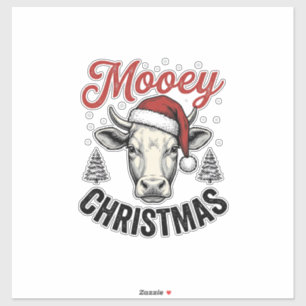 Adesivo Natal Mooey Vaca Chapéu do Papai Noel Gravura Vint