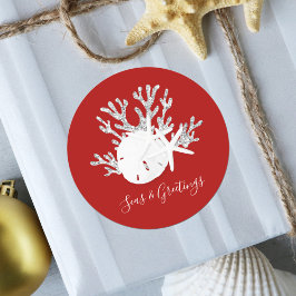 Adesivo Natal na praia costeira Mares vermelhos e saudaçõe