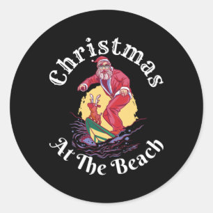 Adesivo Natal Na Praia Santa Engraçado Surfando Com Rena
