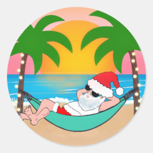 Adesivo Natal na Praia Tropical com Palmeira Santa