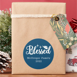 Adesivo Natal Natividade Abençoada Azul e Branco