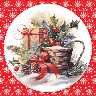 Adesivo Natal Natural Holly Berries Pinecones Arco Vermelh