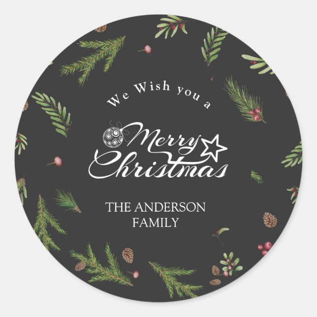 Adesivo Natal natural mínimo elegante Botânica Verde (Frente)