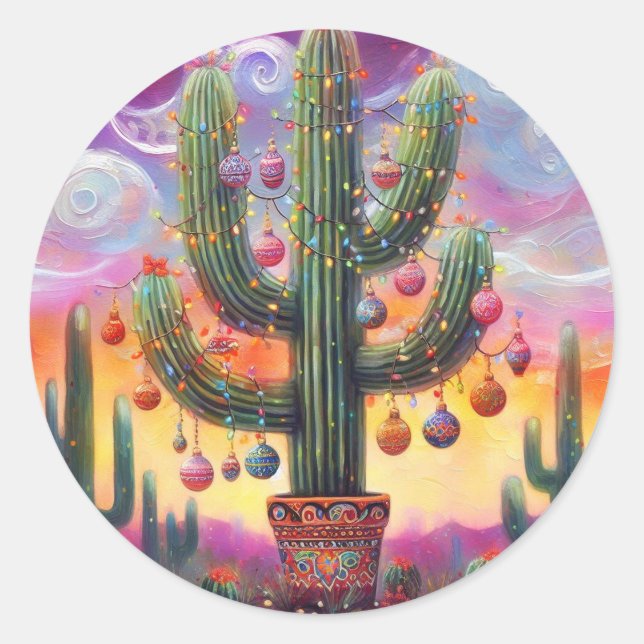 Adesivo Natal no Deserto Sudoeste Saguaro Cactus (Frente)