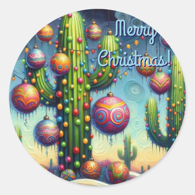 Adesivo Natal no Deserto Sudoeste Saguaro Cactus (Frente)