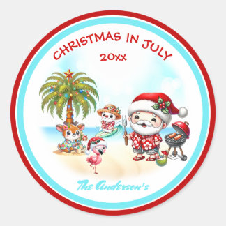 Adesivo Natal No Verão Tropical De Julho De Papais noeis B