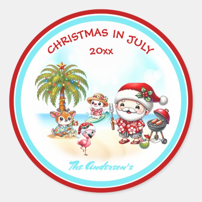 Adesivo Natal No Verão Tropical De Julho De Papais noeis B (Frente)