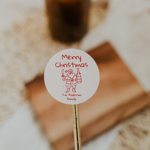 Adesivo Natal Papai Noel Vermelho Desenhado à Mão Feliz Na