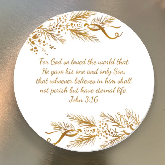 Adesivo Natal para o Ouro Elegante da Escritura de Bíblia  (John 3:16 For God so love the world custom scripture elegant gold Christmas sticker for gifts cards.)