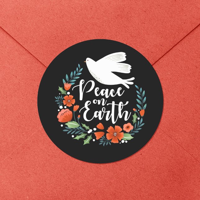Adesivo Natal Paz na Terra (A pretty envelope seal for your Christmas holiday mail.)