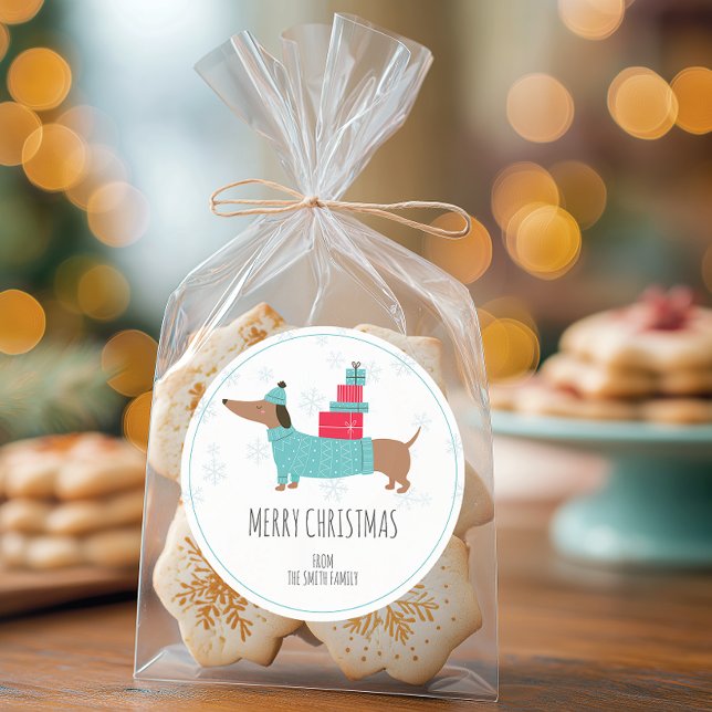 Adesivo Natal Personalizado de Dachshund Alegre (Personalized Christmas Dog Sticker
)