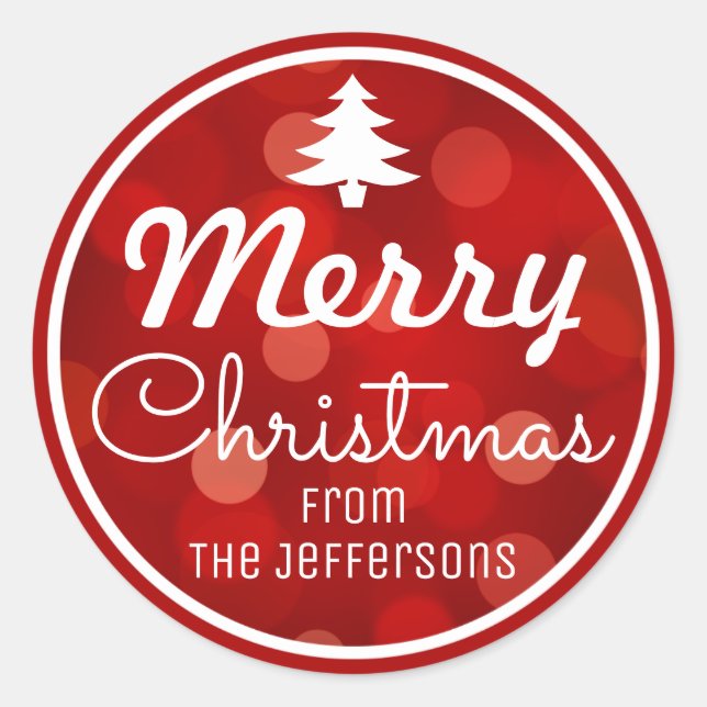 Adesivo Natal Personalizado do Fundo Red Bokeh (Frente)