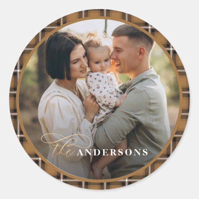 Adesivo Natal personalizado tradicional do tartan da mosta (Frente)