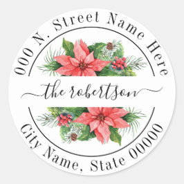 Adesivo Natal Poinsettia Endereço de regresso floral