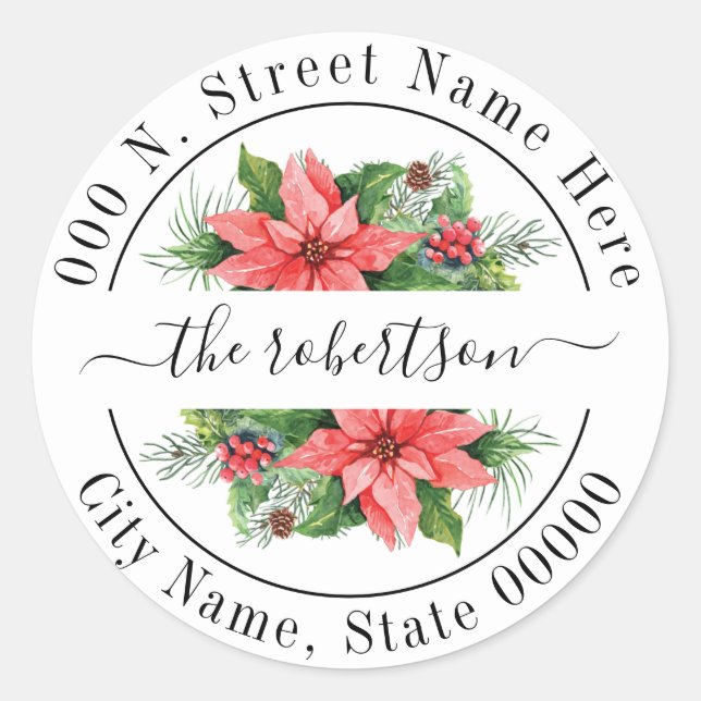Adesivo Natal Poinsettia Endereço de regresso floral (Frente)