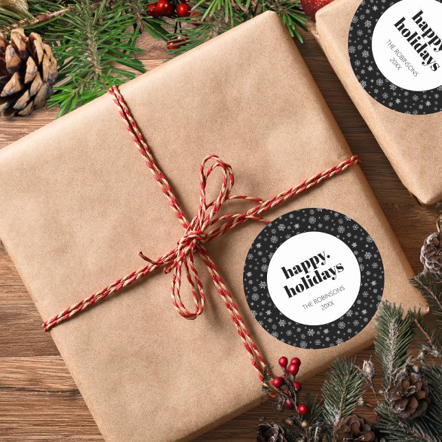 Adesivo Natal Preto - Natal Feliz Feriados de Script Moder (Christmas holiday snowflake pattern stickers)