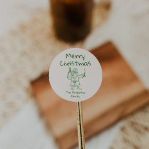 Adesivo Natal retrô desenhado Papai Noel verde Feliz Natal