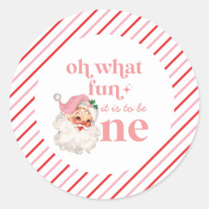 Adesivo Natal retrô rosa Papai Noel Primeiro Aniversário
