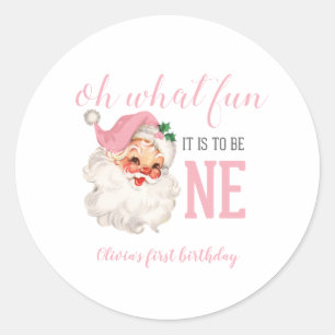 Adesivo Natal Rosa Papai Noel Primeiro Aniversário