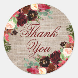 Adesivo Natal Rústico Boho Floral Borgonha Obrigado