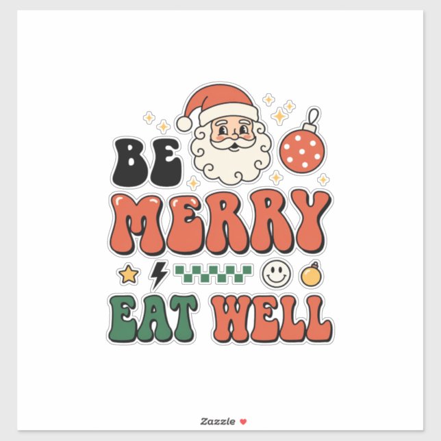 Adesivo Natal Seja Alegre Coma Bem Design de Papai Noel (Folha)