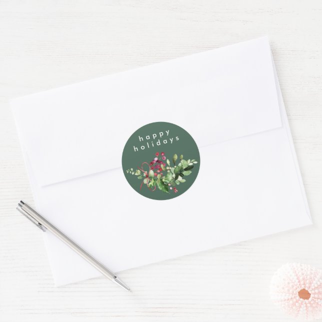 Adesivo Natal Simples Feliz Férias Verde Escuro (Envelope)