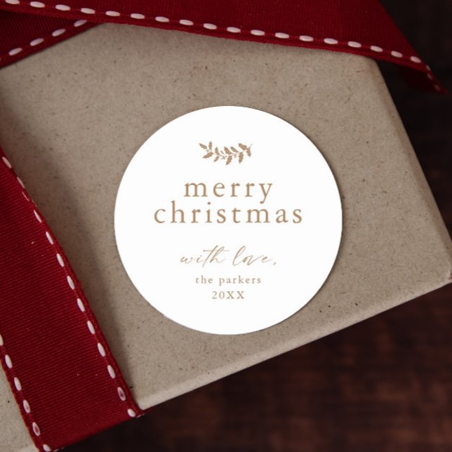Adesivo Natal Simples Verde Mínimo (Classic holly branch gold christmas gift tags.)