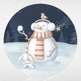 Adesivo Natal Snowman Snowbolas Rabbit Watercolor