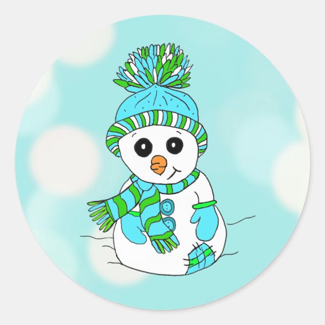 Adesivo Natal Snowman Teal Background Holiday Seasonal (Frente)
