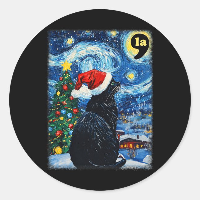 Adesivo Natal Starry Night Black Cat Comma La Kamala H (Frente)