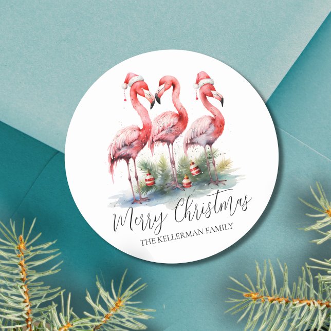 Adesivo Natal Tropical Alegre (Tropical Merry Christmas Classic Round Sticker)