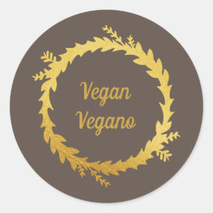 Adesivo Natal Vegano Bilíngue Marrom Dourado