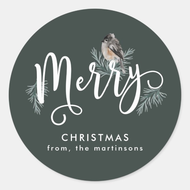 Adesivo Natal verde de inverno com Feriado de Pássaro Cozy (Frente)