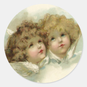 Adesivo Natal vintage, anjos do Victorian nas nuvens
