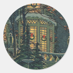 Adesivo Natal vintage, casa com as grinaldas em Windows
