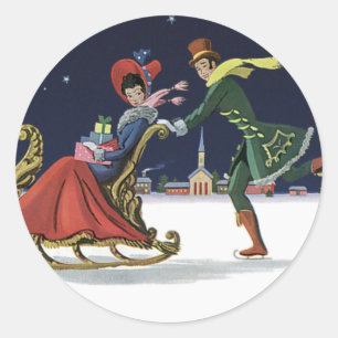 Adesivo Natal vintage, casal no patinagem no gelo do amor