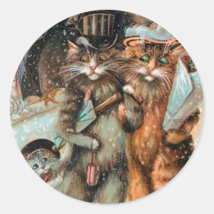 Adesivo Natal vintage etiqueta, gatos de Louis Wain