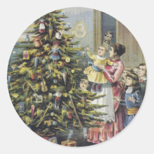 Adesivo Natal vintage, família do Victorian em torno da
