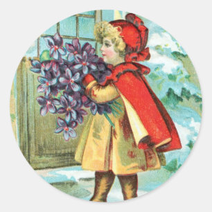 Adesivo Natal vintage menina & violetas