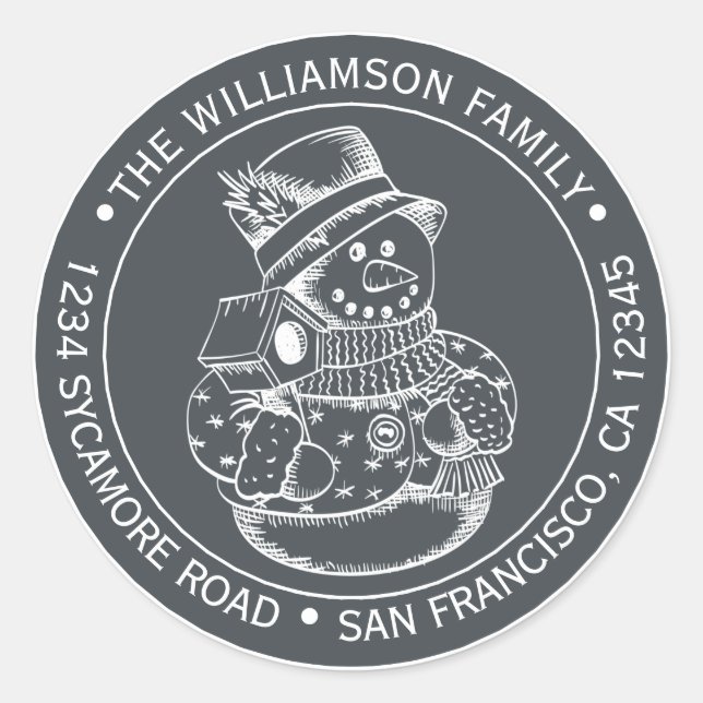 Adesivo Natal Vintage SnowMan Preto Endereço de Devolução (Frente)