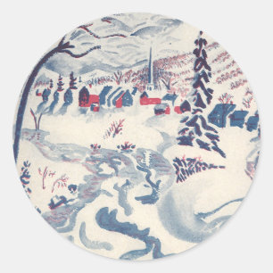 Adesivo Natal vintage, Snowscape com vila do inverno