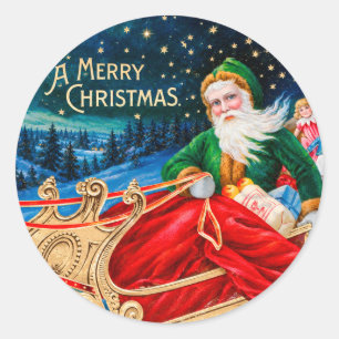 Adesivo Natal Vintage Verde Trenó do Papai Noel Noite Estr