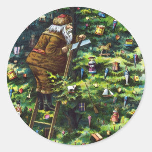 Adesivo Natal vintage, Victorian Papai Noel com árvore